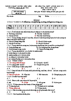Đề kiểm tra chất lượng học kì I môn Khoa học tự nhiên Lớp 6 - Mã đề 02 - Năm học 2018-2019 - Trường THCS Nà Tầu (Có đáp án)